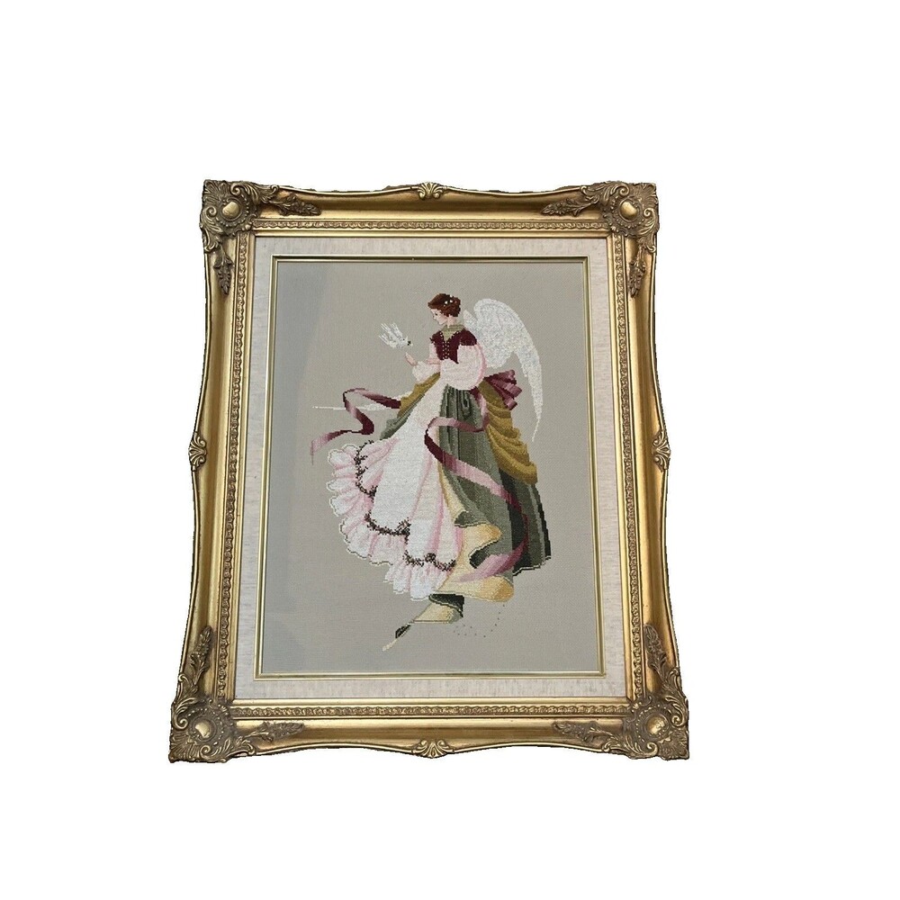Lavender & Lace Cross Stitch Angel of Grace Complete Framed State Fair Vtg